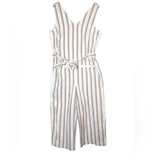 Madewell Striped Sleeveless Jumpsuit Size Large Tie Waist V-Neck Wide Leg